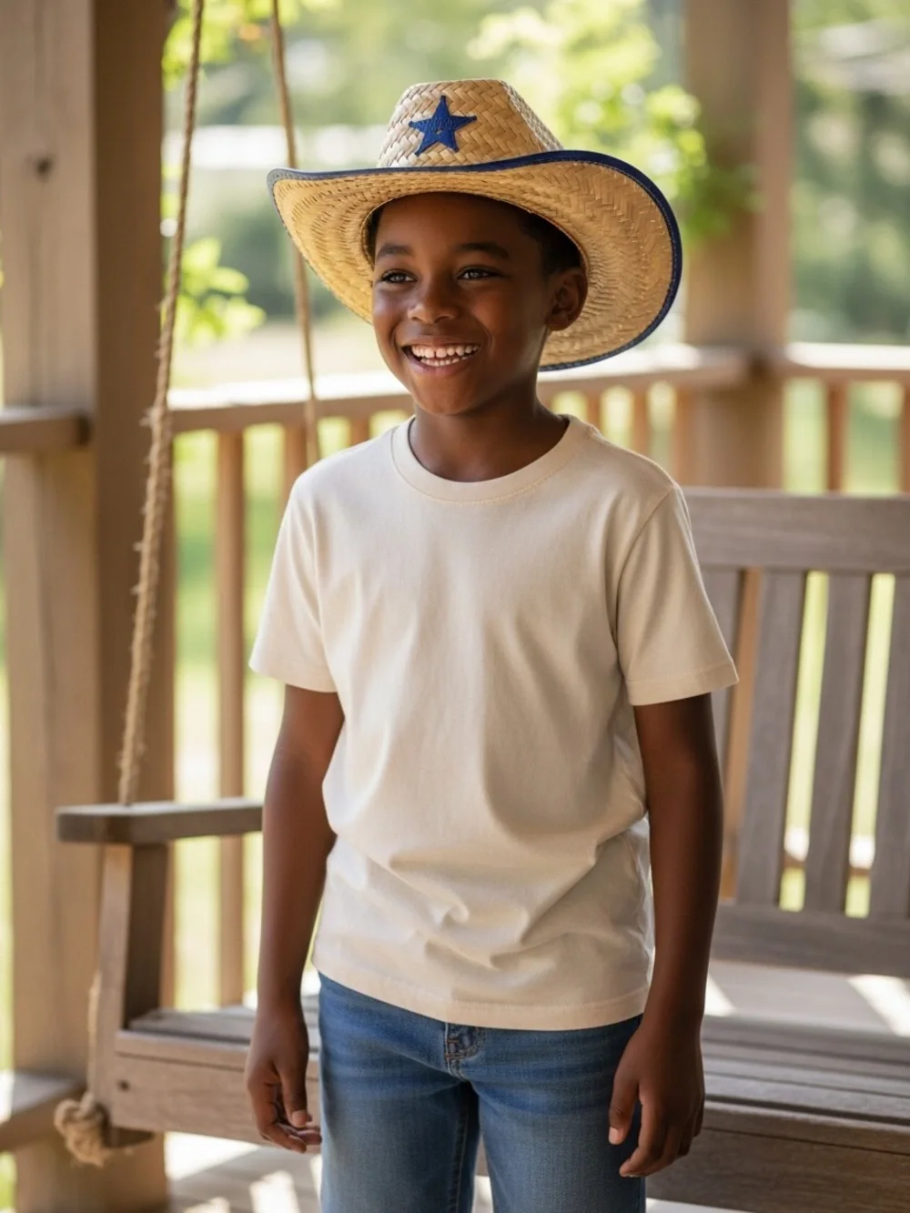 Straw Cowboy Hat with Blue Sheriff Star - Kids Toys
